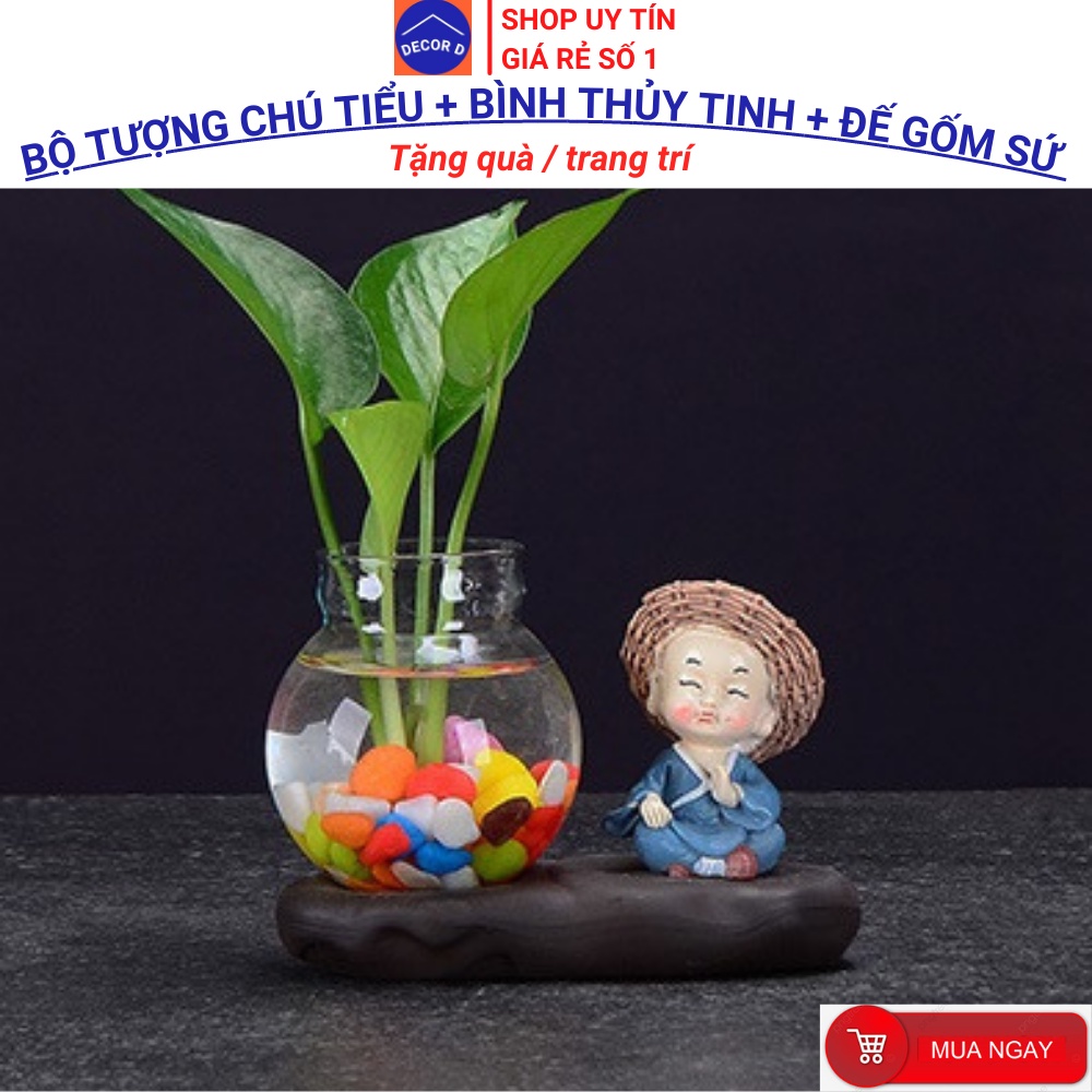 Combo tượng chú tiểu, tượng trang trí, bình hoa  lọ hoa thủy tinh decor trồng cây nuôi cá – Trang trí, tặng quà