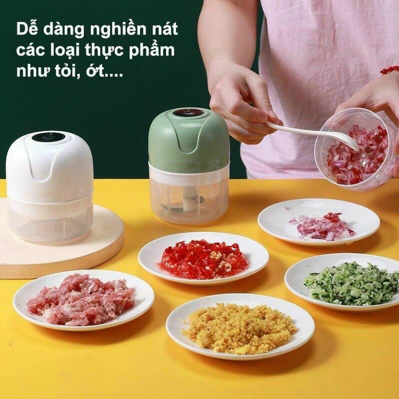 Máy xay tỏi ớt bằng điện cầm tay mini tiện dụng - Máy xay đa năng 250ml