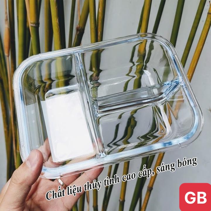 Hộp Đựng Cơm 3 Ngăn, Hộp Đựng Thức Ăn Thủy Tinh Cường Lực Chịu Nhiệt Tốt, An Toàn Cho Sức Khỏe