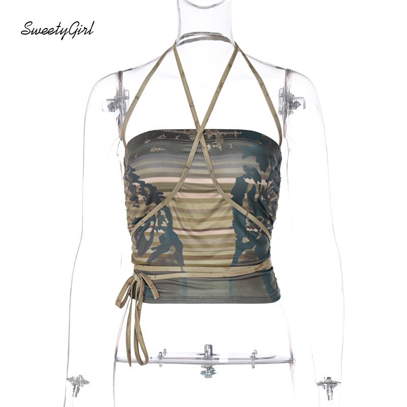 Áo Tank Top Hoạ Tiết Lính Thiết Kế Khoét Sâu Quyến Rũ