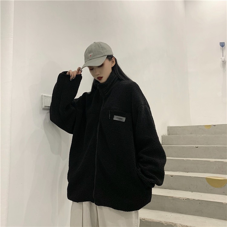 Áo Khoác Lông Cừu Dày Dáng Rộng Cổ Đứng Thời Trang Thu Đông | BigBuy360 - bigbuy360.vn