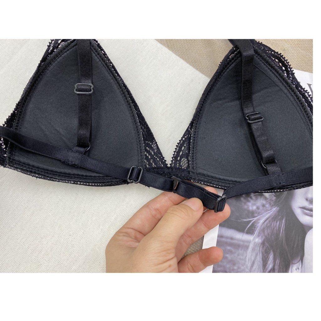 👙 Bra thiết kế 👙 Bộ đồ lót nữ đen có dây áo ôm ngực, có mút mỏng hàng thiết kế siêu cấp