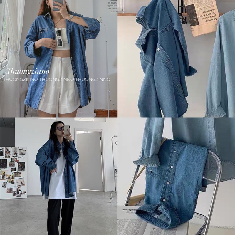 [Ảnh thật/Video] Áo sơ mi bò dài tay cách điệu phần túi ngực  Hàn Quốc Áo sơ mi jean dài tay basic khoác ngoài