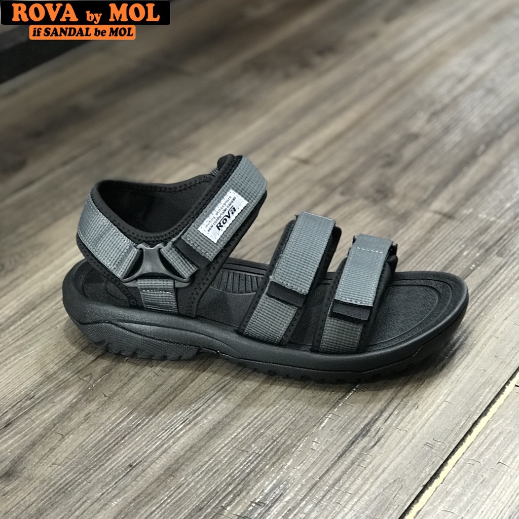 Giày sandal nam hiệu Rova siêu bền 3 quai ngang đế cao su quai dù đi làm đi học màu xám mã RV183-1