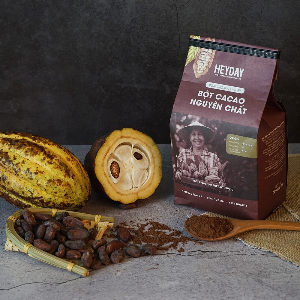 Bột cacao nguyên chất 100% Heyday - Dòng Origin thượng hạng - Túi giấy 100g, 250g - Chuẩn UTZ Quốc Tế