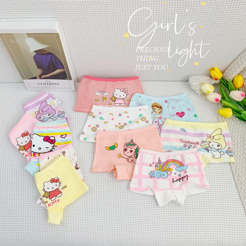 Quần chip đùi bé gái, quần lót trẻ em cotton cao cấp mềm mịn hello kitty, elsa, pony, mickey Shushibaby