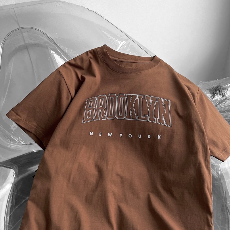 Áo thun tay lỡ nam nữ,in chữ Brook màu nâu