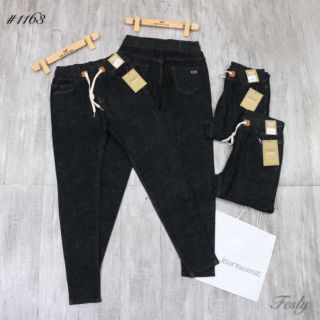 Quần Jeans Nữ Cạp Chun Đen Cao Lưng [Ảnh Thật]