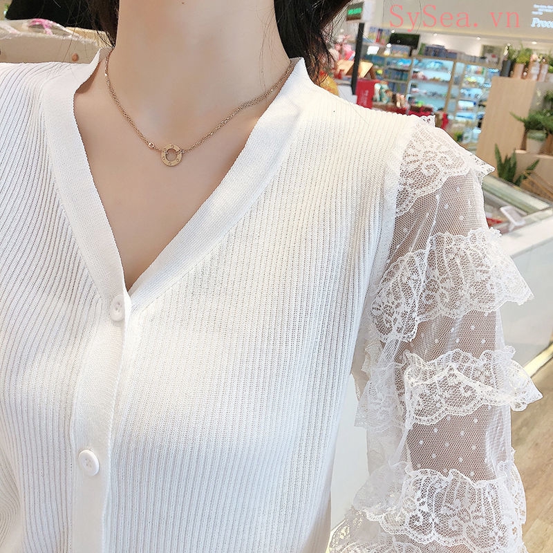 Áo khoác len tay dài xẻ cổ chữ V phong cách thời trang cho phái nữ