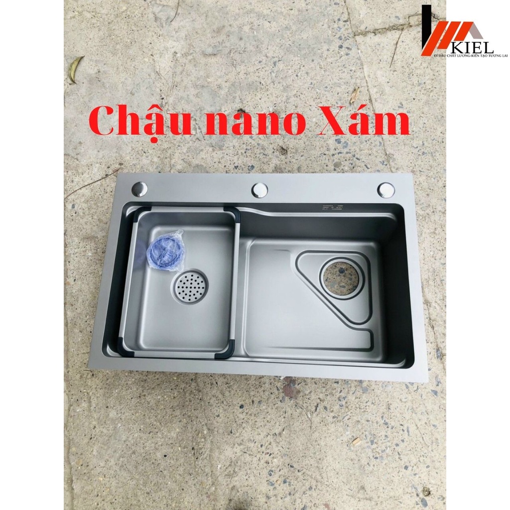 Chậu bồn rửa bát chén 1 hố lớn nano inox 304 dày 3.5 ly giật cấp kích thước 68x45 chính hãng, bảo hành 24 tháng