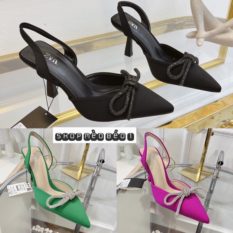 Sandal zara nơ đá gót nhọn xuất dư fullbox