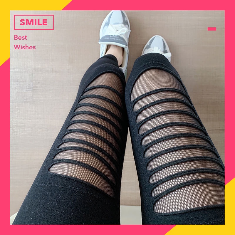Quần Legging Dài Ngang Mắt Cá Chân Eo Cao Phối Lưới Mỏng Co Giãn Cỡ Lớn Thời Trang Xuân Hè Dành Cho Nữ