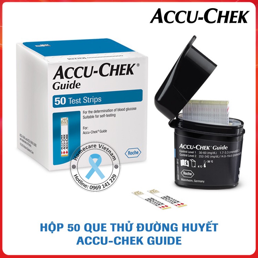 Que thử đường huyết ACCU CHEK GUIDE ⚡ Hộp 50 que chính hãng ⚡ Độ chính xác cao, que dễ lấy máu