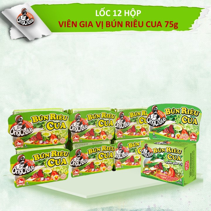 Lốc 12 hộp Viên gia vị Bún Riêu Cua 75gram (Crab chowder noodle seasoning cube)