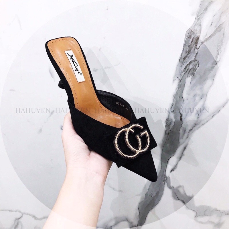 Dép sục nữ mũi nhọn da lộn tag Cg gót nhọn 5cm