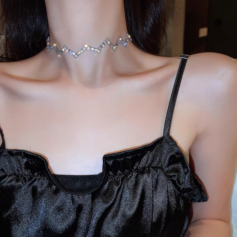 Vòng cổ Đính Đá Pha Lê Lấp Lánh Chất Lượng Cao Phong Cách Hàn Quốc