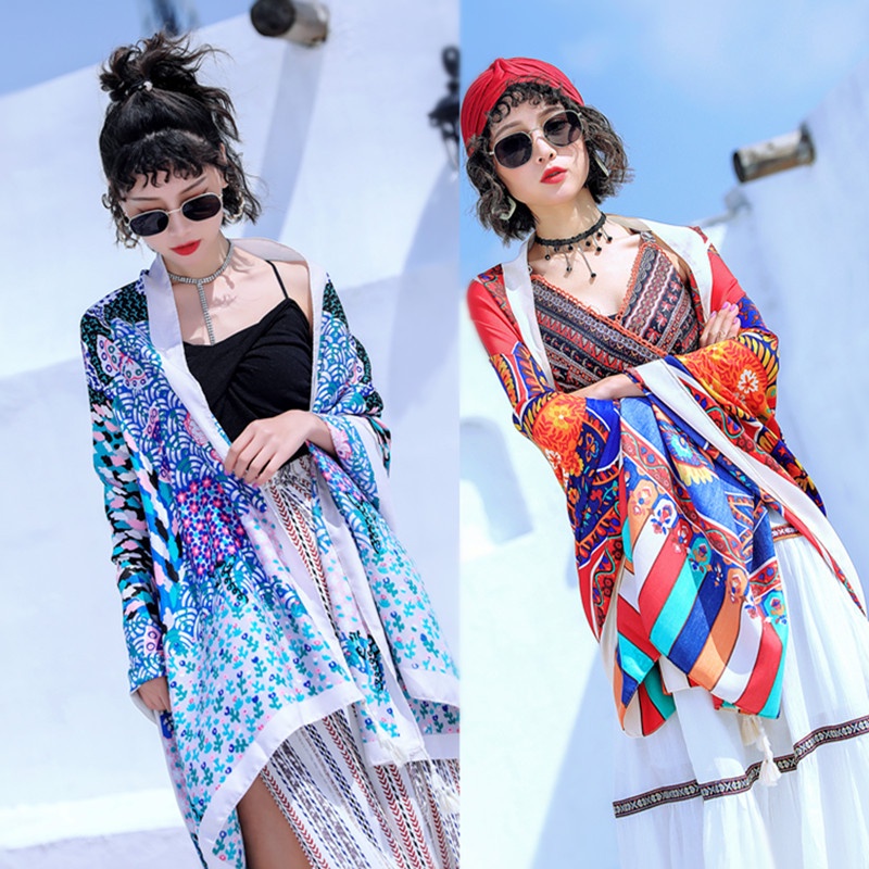 Khăn Choàng Lụa Cotton Linen In Họa Tiết Phong Cách Dân Tộc