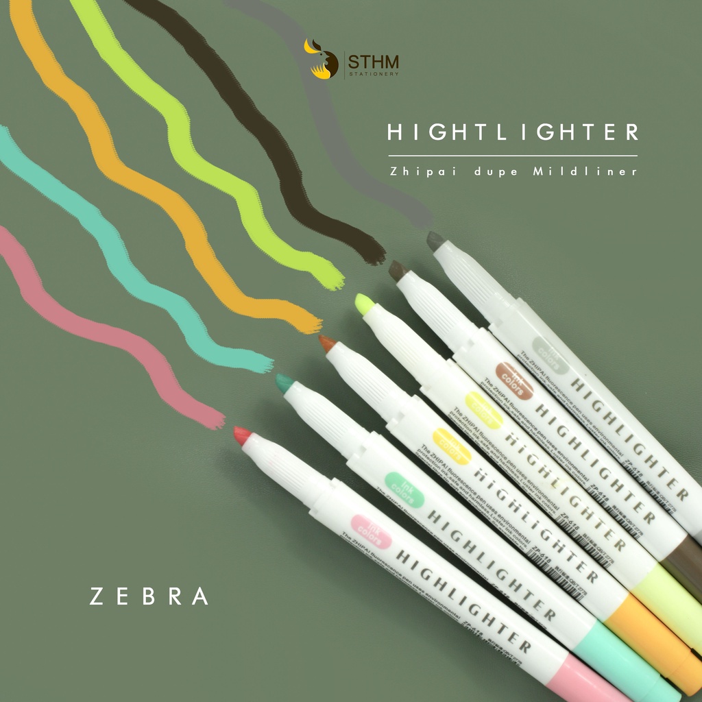 Bút Highlighter Zhipai dupe Mildliner Zebra - Bút đánh dấu 2 đầu - STHM Stationery