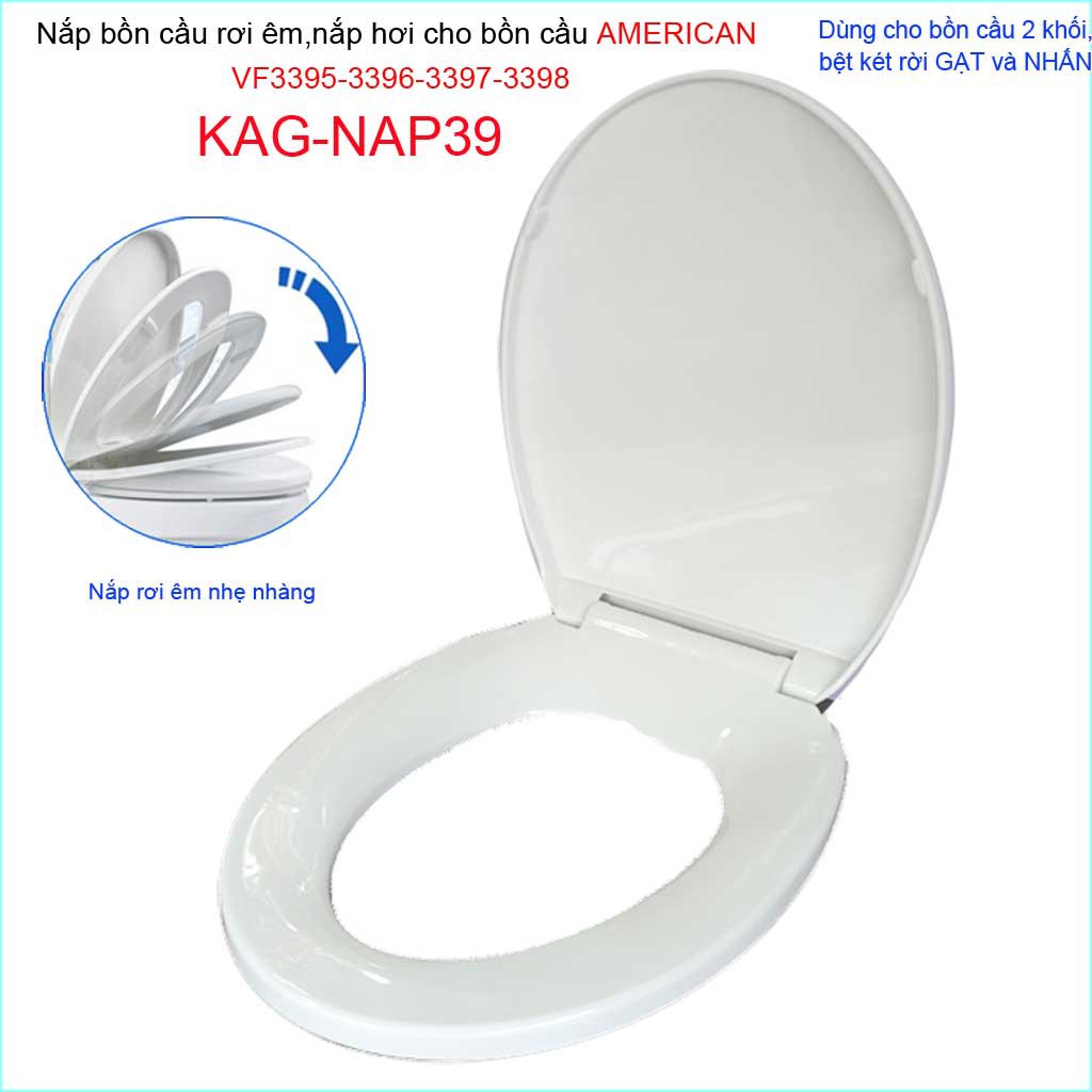 Nắp đậy bồn cầu rơi êm KAG-NAP39, nắp nhựa trắng bóng dày cho bàn cầu American VF3395-VF3396-VF3397-VF3398