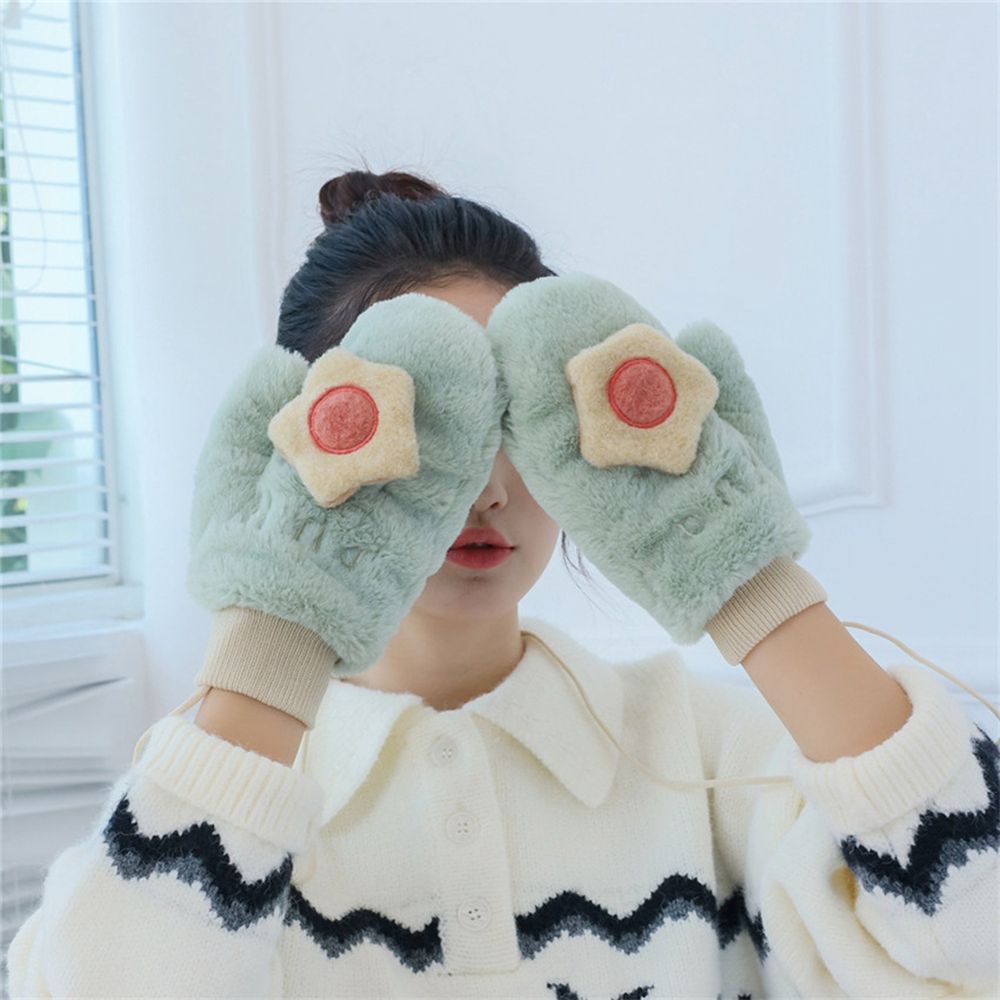 Găng tay vải lông mềm mại giữ ấm thoáng khí mùa thu đông có dây đeo cổ thời trang cho nữ
