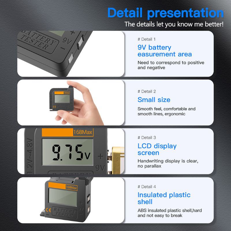 cozy* 168Max Universal Digital Battery Capacity Tester for Lithium 18650 AA 9V Button