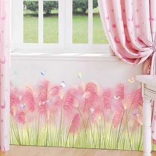 Decal trang trí chân tường cỏ lau hồng 2