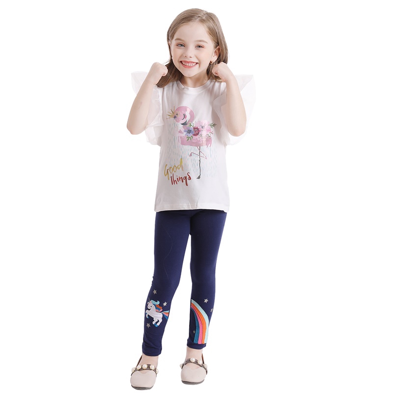 Set 2 món gồm áo tay ngắn hình kỳ lân + quần legging cho bé