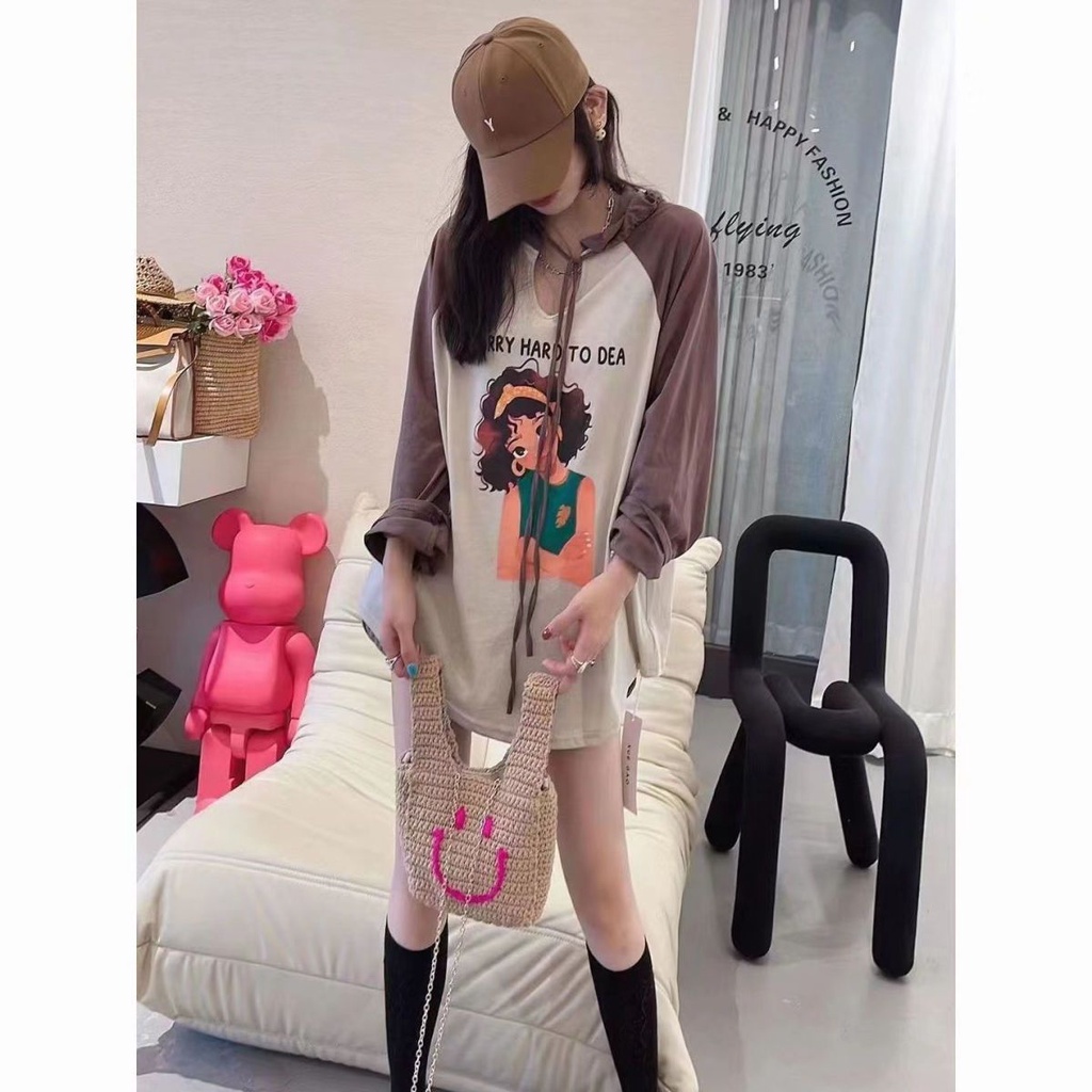 Áo Hoodie Tay Dài Dáng Rộng Thời Trang Cho Nữ