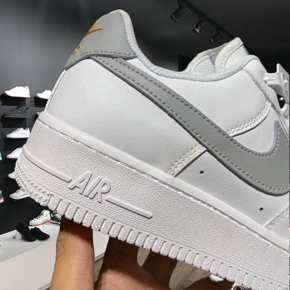 Giày Nike AF1 Trắng Vệt Xám, Giày Sneaker Air Force 1 Nam Nữ Thể Thao Cổ Thấp Cao Cấp Full Box Bill
