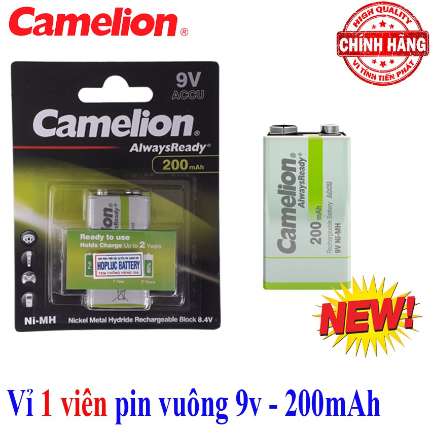 Vỉ 1 Viên Pin Sạc vuông 9V Camelion AlwaysReady dung lượng 200mAh