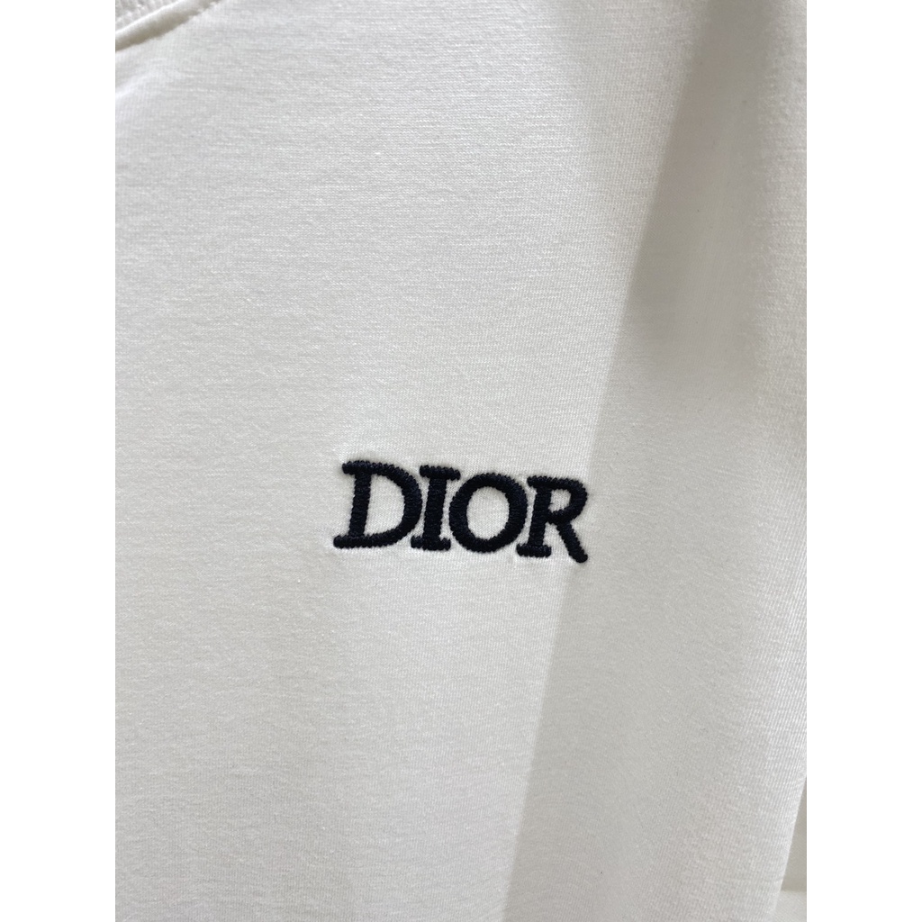 Áo thun cotton tay ngắn thêu họa tiết DIOR thời trang