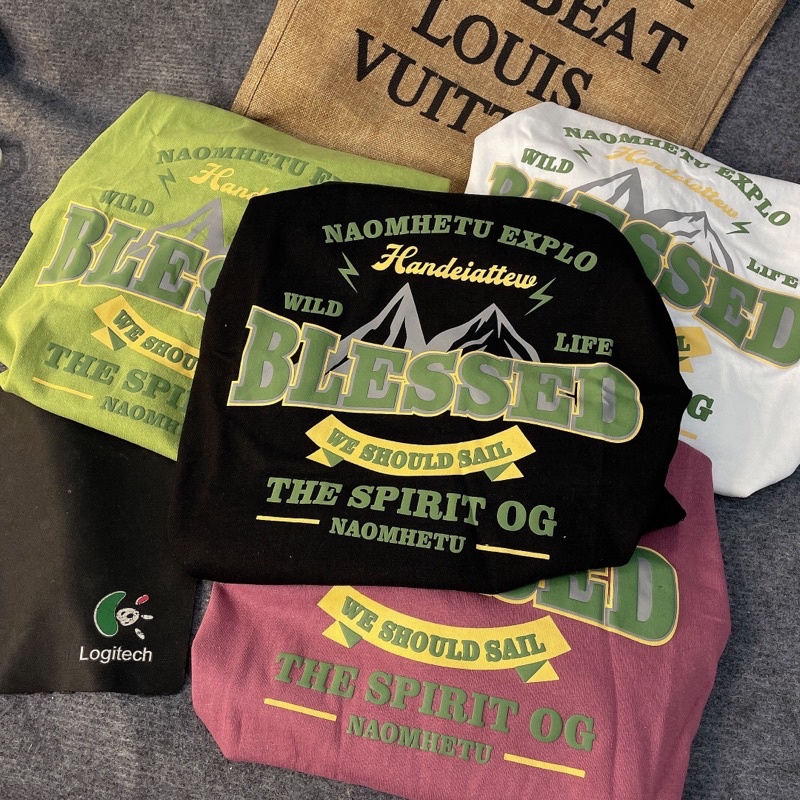 Áo phông 3158 cotton khô BLESSED in chữ nổi, Áo phông nam nữ unisex by Boo Korea