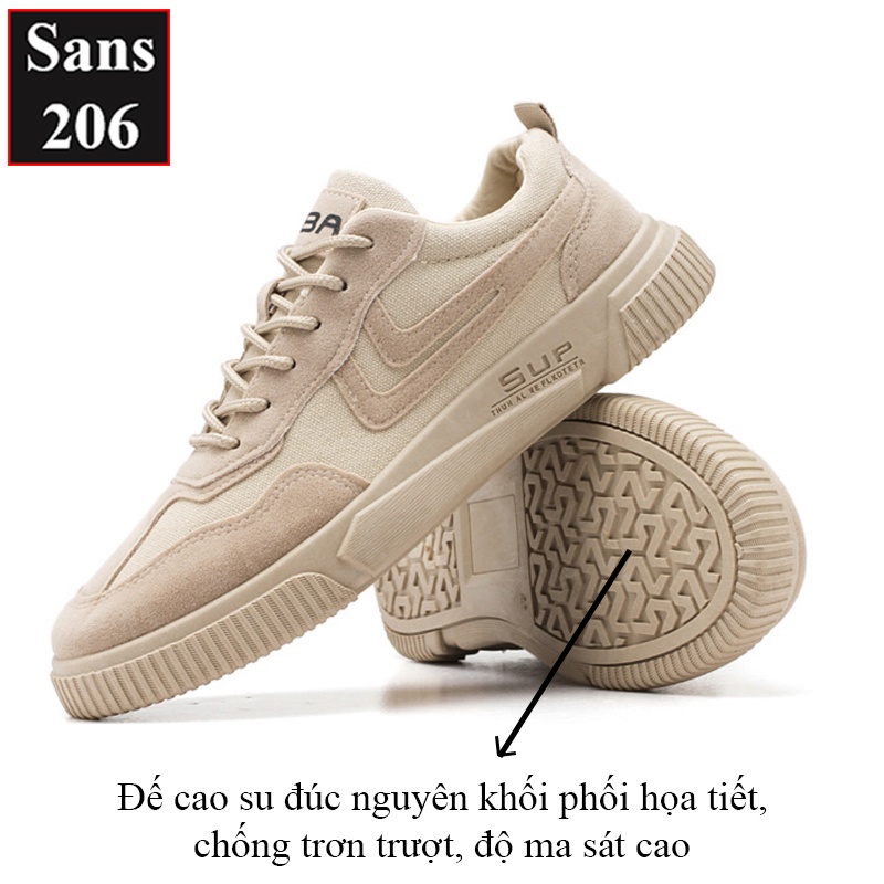 Giày sneaker nam nữ unisex Sans206 da lộn màu be đen đế bằng cột dây giầy thể thao sports