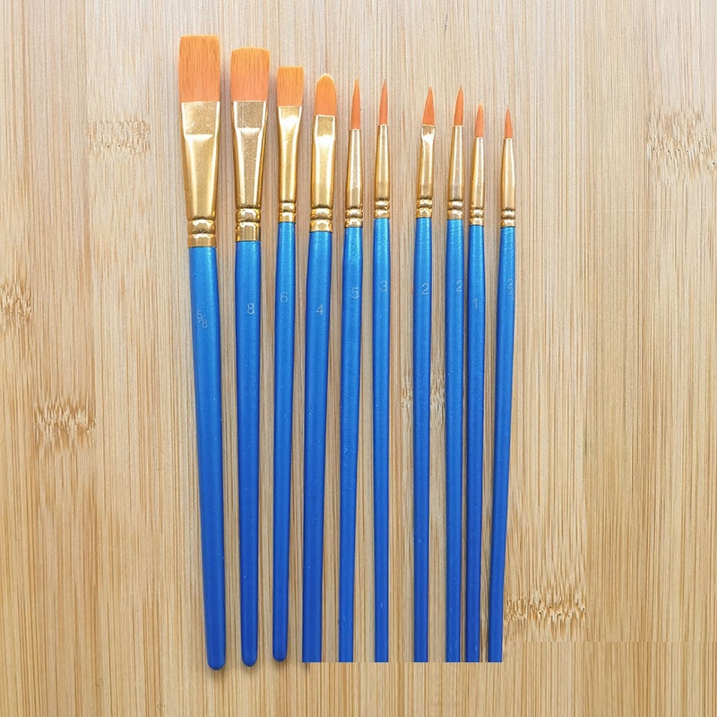 Set 10 Cọ Vẽ Màu Nước Tay Cầm Bằng Gỗ Lông Nylon DIY