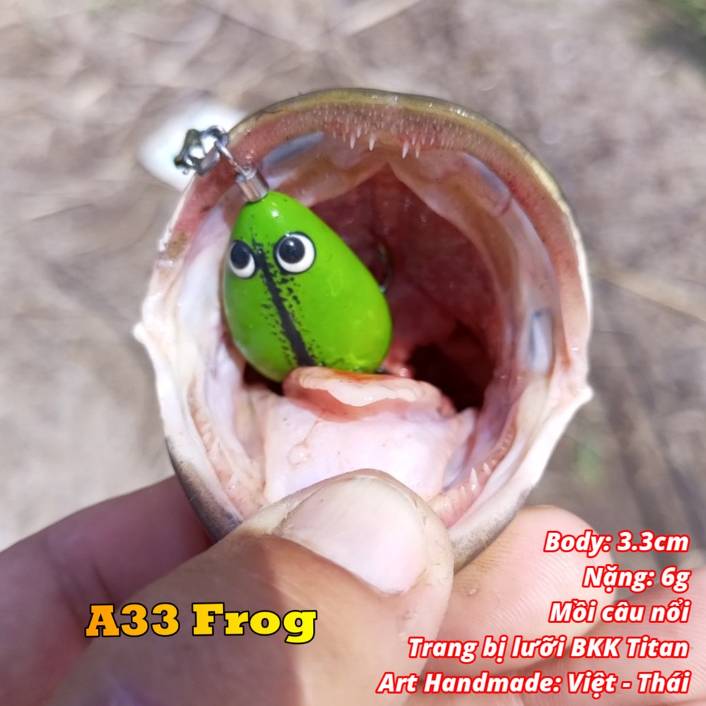 Mồi câu cá lóc Nhái Hơi A33 lưỡi Titan , mồi Lure Handmade cao su Thái Lan