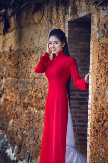 Áo dài lụa Nhật co dãn màu đỏ (kèm ảnh thật)