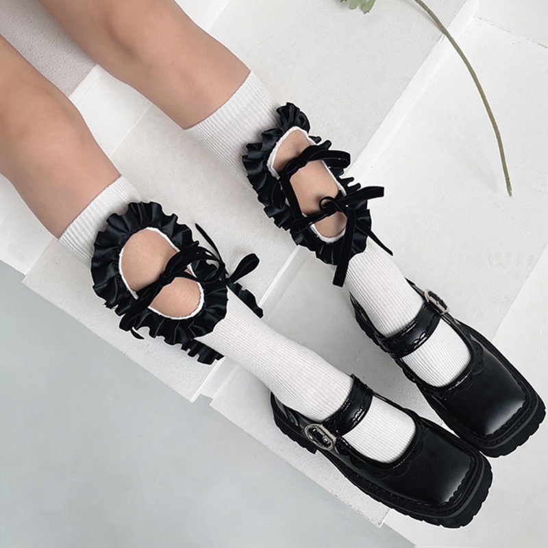 Youyo Vớ Ống Chân Phối Ren Lỗ Rỗng Đính Nơ Phong Cách Harajuku Nhật Bản Cho Nữ Sinh