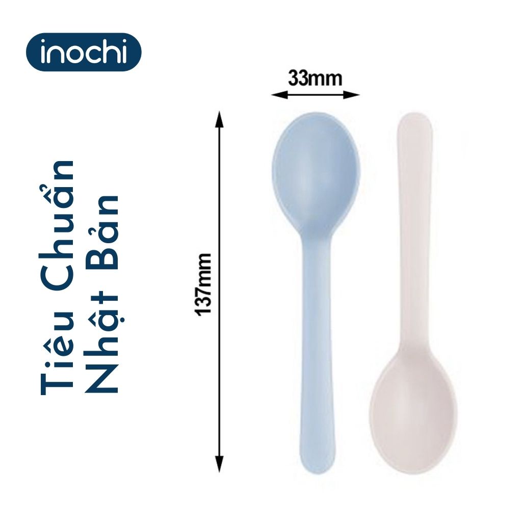 Bộ 2 Thìa Nhựa Ăn Dặm INOCHI Amori Loại Dài, Thiết Kế Muỗng Thông Minh Cho Bé Tập Tự Xúc Ăn