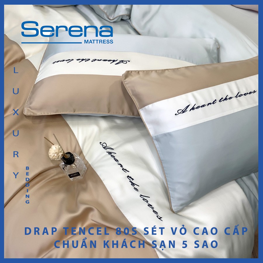 Bộ chăn ga gối Drap Tencel 80s Serena Cao Cấp Phong Cách Hàn Quốc 5 món chăn ga gối chần bông – Hệ Thống Nệm