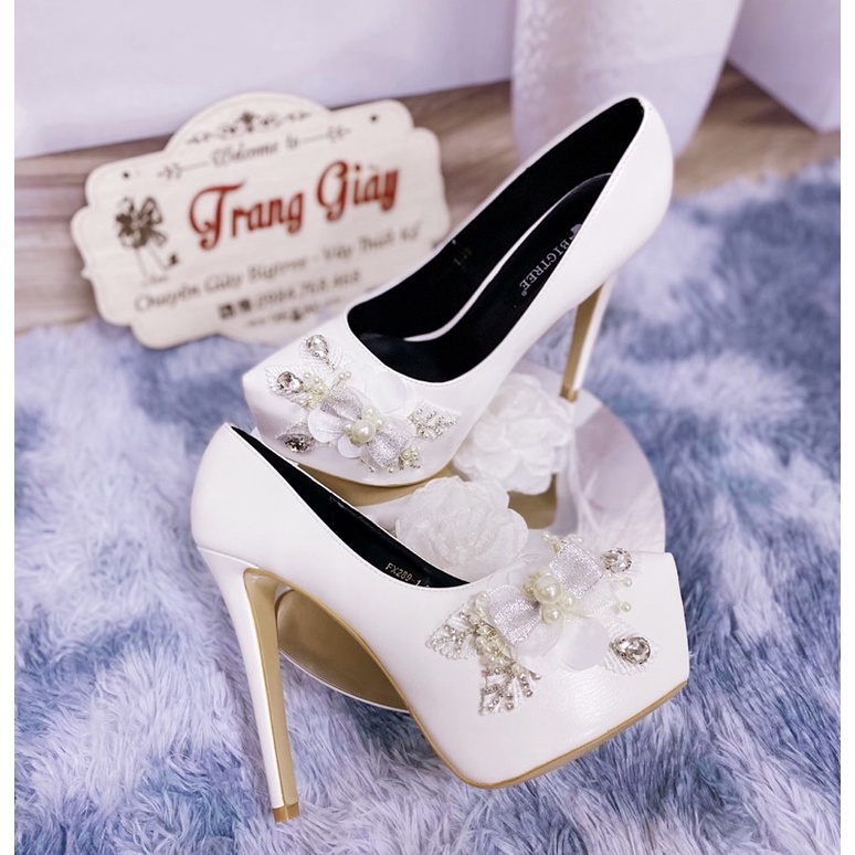GIÀY CƯỚI THIẾT KẾ 14CM 1 CỤM HOA