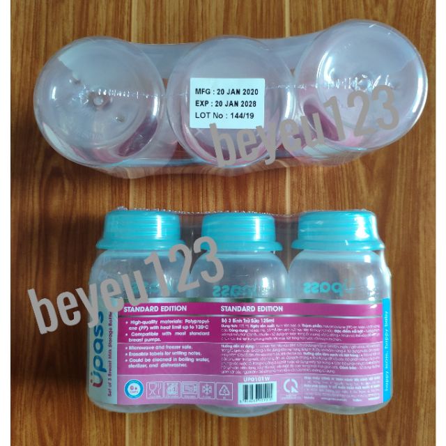 Bộ 3 bình trữ sữa mẹ cổ nhỏ 125ml Upass UP0101W - Thái Lan