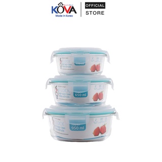 Bộ 3 hộp thủy tinh chịu nhiệt tròn kova 950ml & 650ml & 400ml
