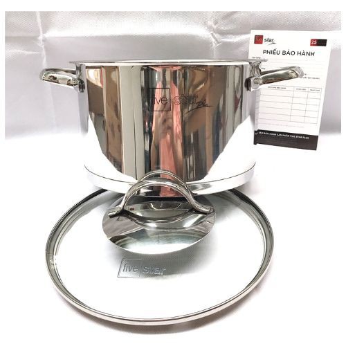 Nồi inox 304 Fivestar 3 đáy quai oval 16cm/20cm nắp kính [ BẢO HÀNH 5 NĂM]