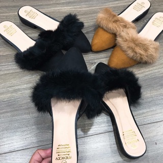 Giày mules viền lông siêu xinh