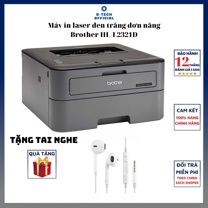 Máy in laser đen trắng đơn năng Brother HL L2321D In 2 mặt Bảo hành 24T chính hãng