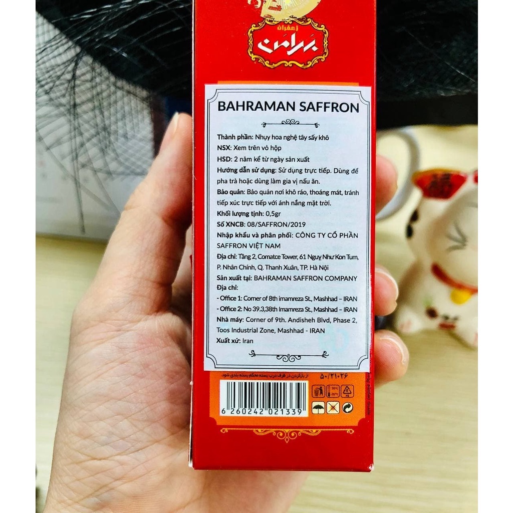 Nhụy Hoa Nghệ Tây Saffron Bahraman Gem 1 hộp 0.5gram/hộp