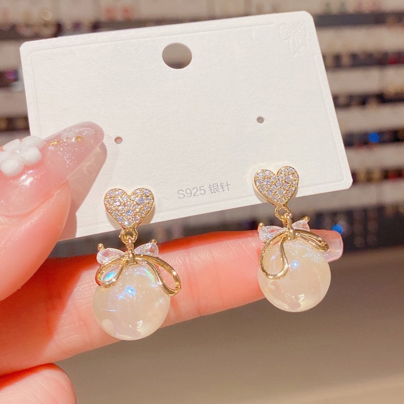 Bông Tai Mạ Bạc 925 Hình Trái Tim Đính Đá zircon Xinh Xắn