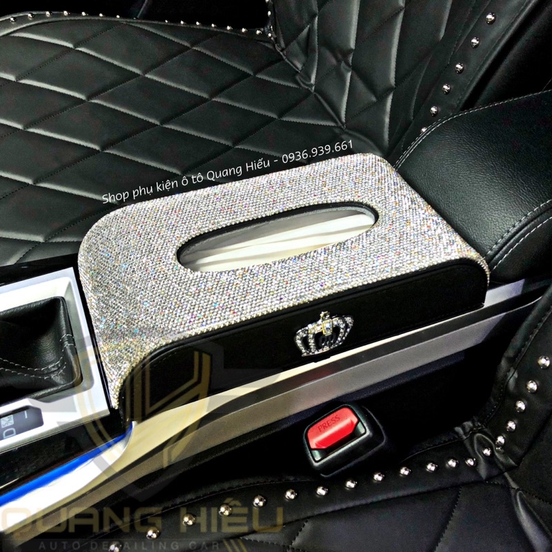 Hộp đựng khăn giấy trên taplo xe ô tô đính đá bằng da cao cáp - Vương Miện - Thiên Nga - Con Ong