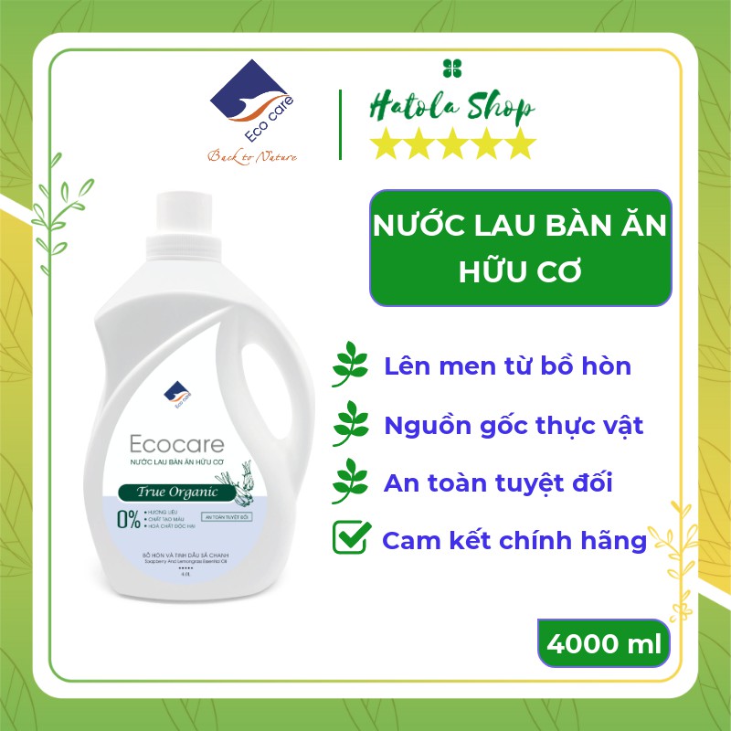 Nước Lau Bàn Ăn hữu cơ Bồ hòn Ecocare 4000ml