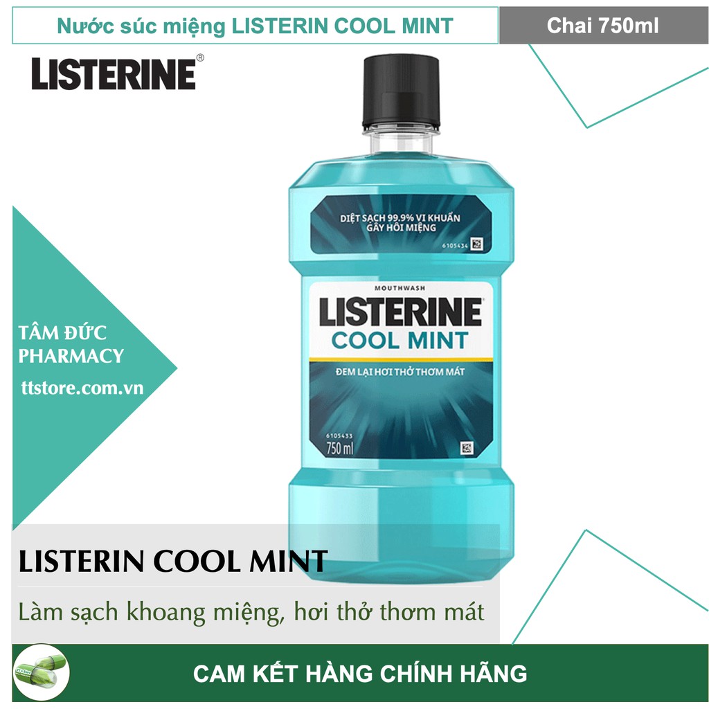 LISTERINE COOL MINT [Chai 750ml] - Nước súc miệng listerin diệt khuẩn, giữ hơi thở thơm mát